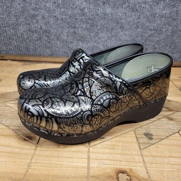 Dansko XP 2.0 Clogs Black and Silver Paisley Patent Leather Size 40 Shoe… - Picture 2 of 9